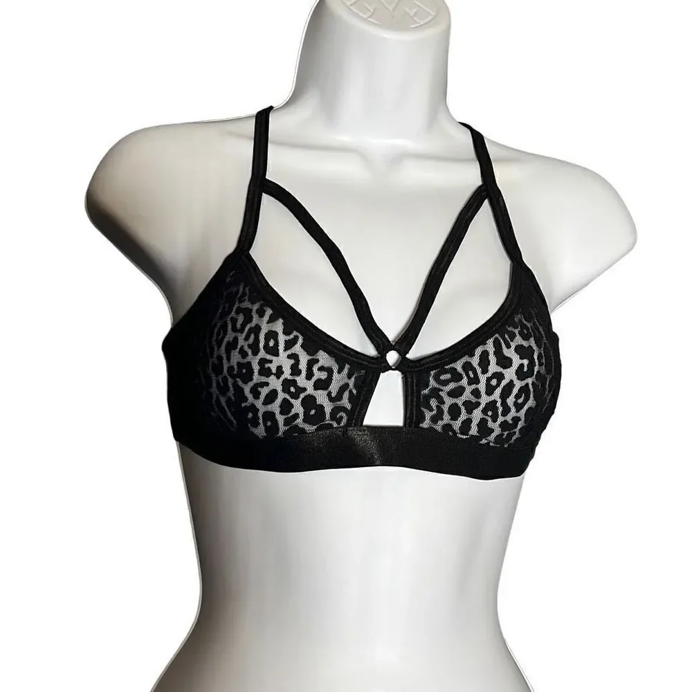 I Heart Women's Laced Floral Black Bra Size S